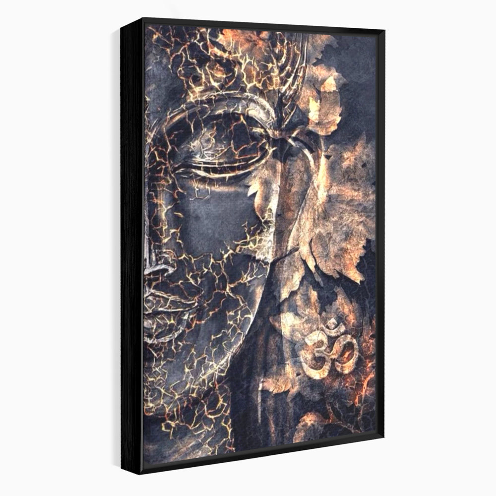 Tablou canvas cu tablou canvas cu chipul lui buddha, in rama de aluminiu negru